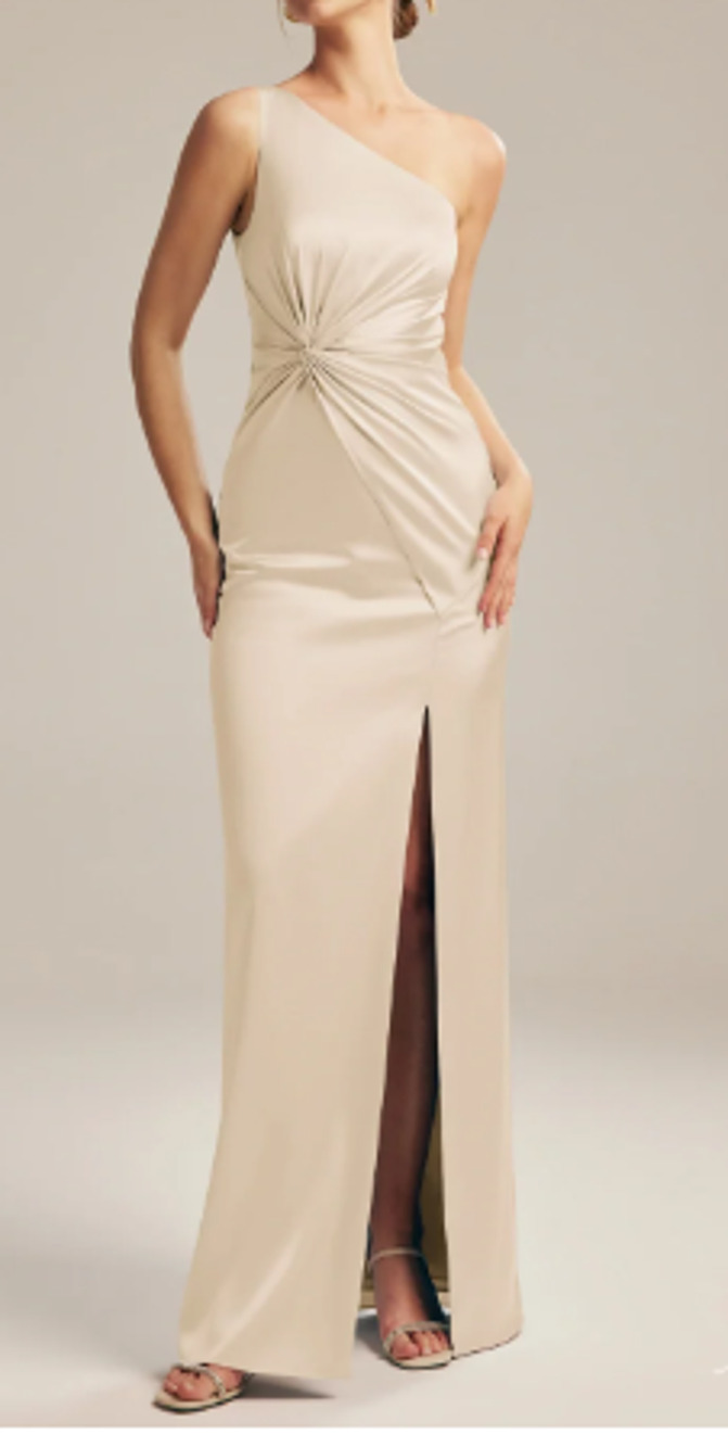 AW BRIDAL SZ 6 S champagne Finna wedding guest formal party maxi dress 0B17
